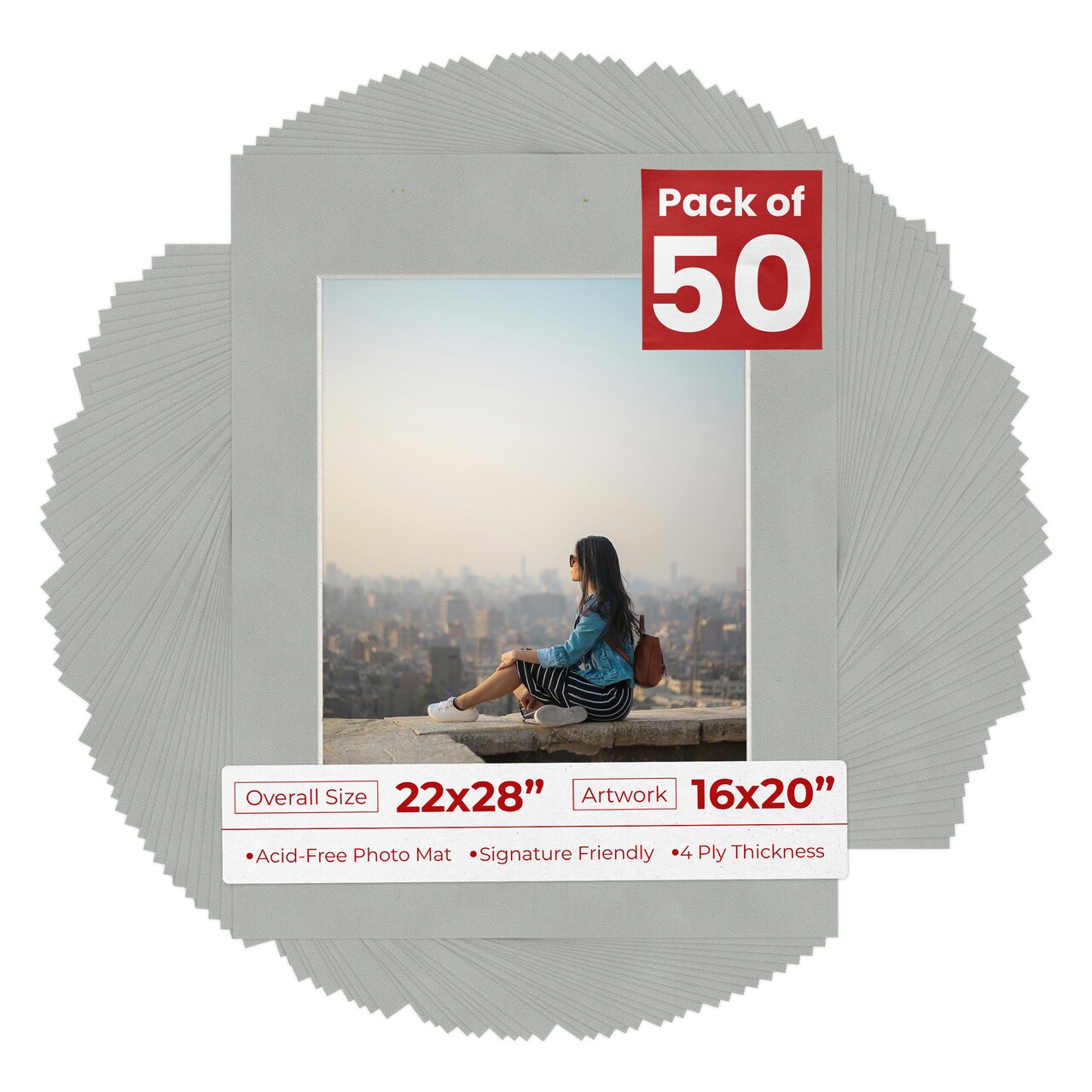 Light Grey Suede Mat Board for 22x28 Frames - Fits 16x20 Photos